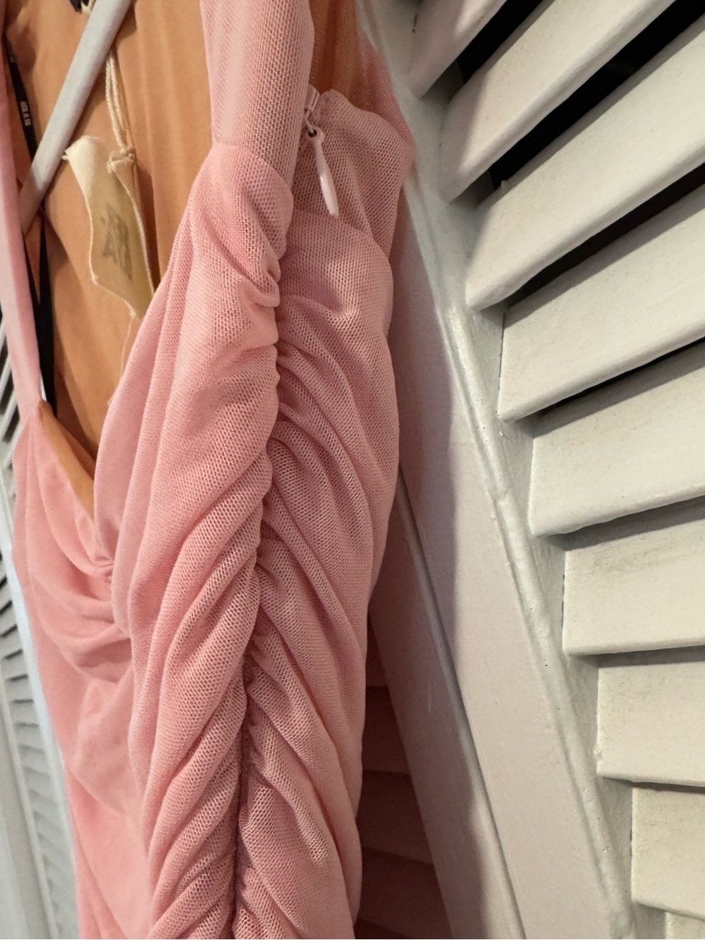 🆕 SEROYA Kylie Mesh Pink Ruched Midi Dress - L - Picture 9 of 13
